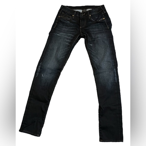 True Religion Jude Super Low Rise Skinny in Asphalt w/ Rips - Picture 2 of 12